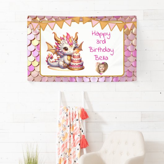 Cute Personalized Pink and Gold Dragon Birthday  横断幕 (インサイチュ)