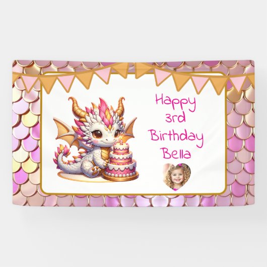Cute Personalized Pink and Gold Dragon Birthday  横断幕 (横)