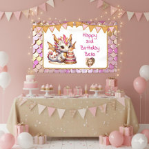 Cute Personalized Pink and Gold Dragon Birthday 