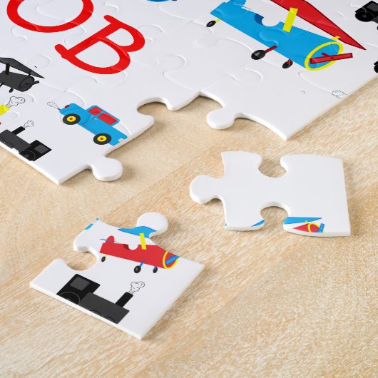 Cute Personalized Planes, Trains and Cars Pattern ジグソーパズル (側面)