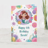 Cute Personalized Purple Mermaid Birthday カード (正面)
