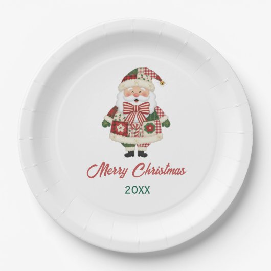Cute Personalized Santa Christmas Holiday ペーパープレート (正面)