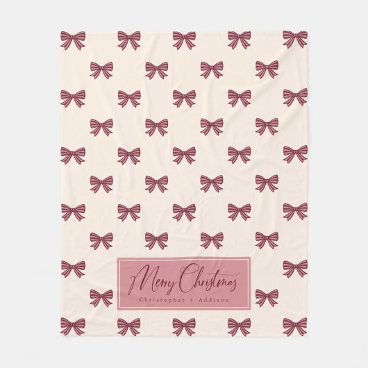 Cute Personalized Striped Bow Pattern Christmas フリースブランケット (正面)