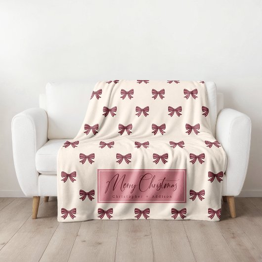 Cute Personalized Striped Bow Pattern Christmas フリースブランケット