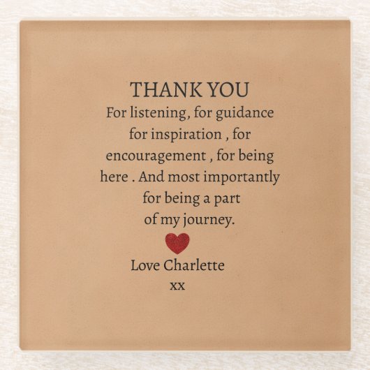 cute personalized thank you love ガラスコースター (正面)