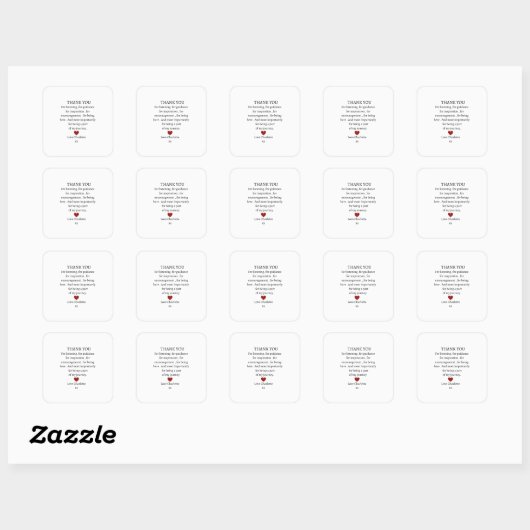 cute personalized thank you love  スクエアシール (シート)
