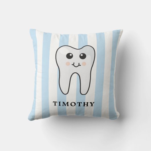 Cute Personalized Tooth Fairy Blue Boy Stripes クッション (裏面)