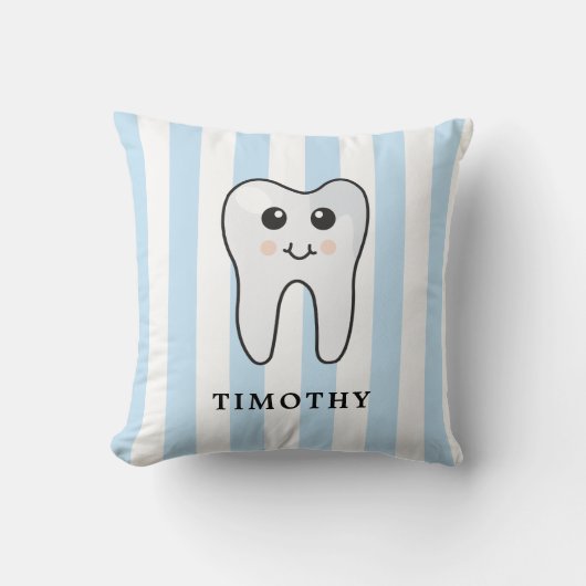 Cute Personalized Tooth Fairy Blue Boy Stripes クッション (正面)