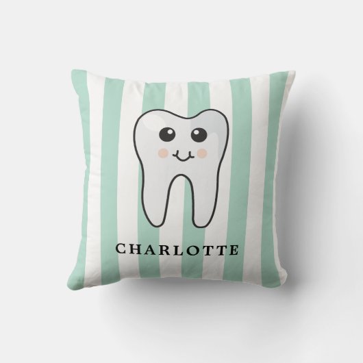Cute Personalized Tooth Fairy Mint Stripes クッション (裏面)