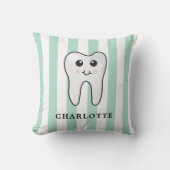 Cute Personalized Tooth Fairy Mint Stripes クッション (正面)