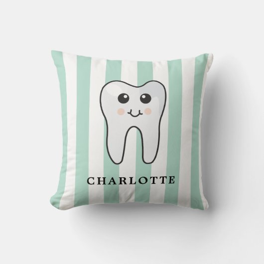 Cute Personalized Tooth Fairy Mint Stripes クッション (正面)