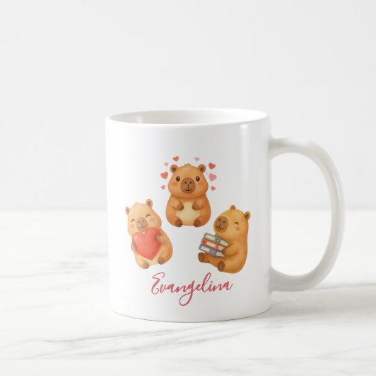 Cute Personalized Watercolor Capybara コーヒーマグカップ (右)