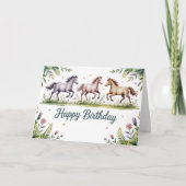 Cute Personalized Watercolor Horse Birthday カード (正面)