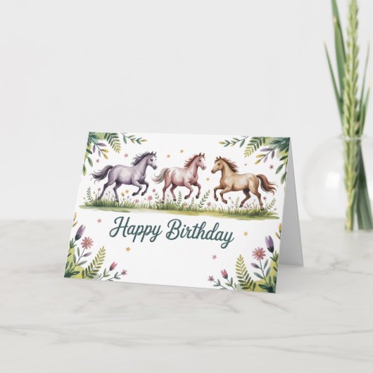 Cute Personalized Watercolor Horse Birthday カード (正面)