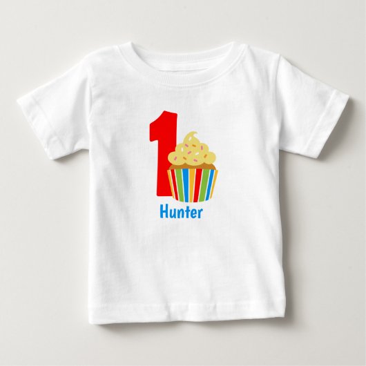 cute personlize first Birthday Tshirt cupcake ベビーTシャツ (正面)
