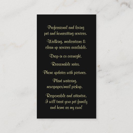 Cute Pet and Housesitting Dog Cat  名刺 (裏面)