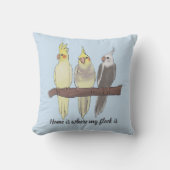 Cute Pet Cockatiels Flock on Perch Bird Lover クッション (正面)