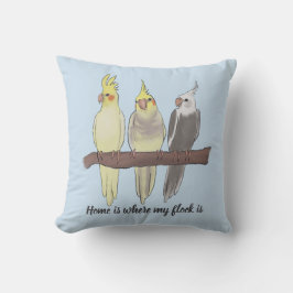 Cute Pet Cockatiels Flock on Perch Bird Lover クッション