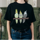 Cute Pet Cockatiels Flock on Perch Bird Lover Tシャツ