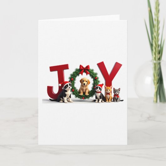 Cute Pet Joy Christmas Card Kitten Puppy Holiday カード (正面)