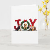 Cute Pet Joy Christmas Card Kitten Puppy Holiday カード (黄色い花)