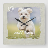 Cute Pet Keepsake Photo Playful Typography スクエア壁時計 (正面)