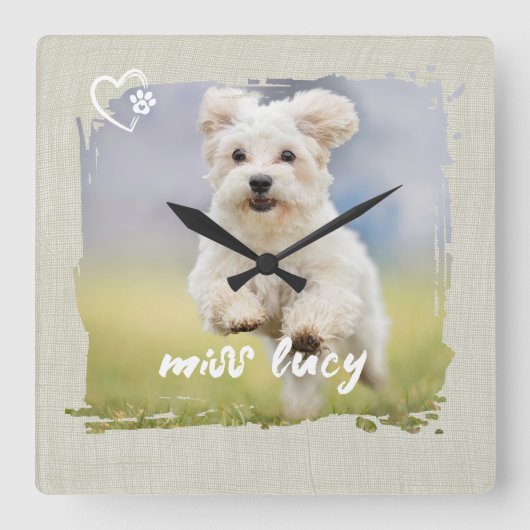 Cute Pet Keepsake Photo Playful Typography スクエア壁時計 (正面)