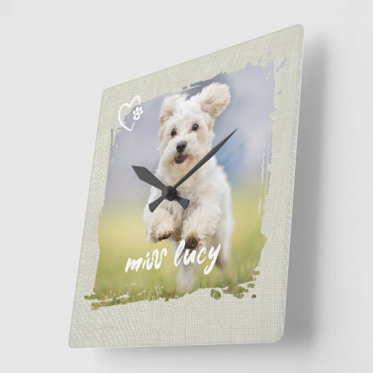 Cute Pet Keepsake Photo Playful Typography スクエア壁時計 (傾斜)