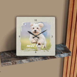 Cute Pet Keepsake Photo Playful Typography スクエア壁時計