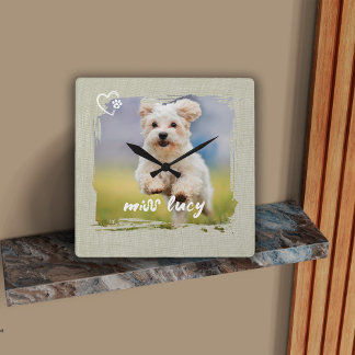 Cute Pet Keepsake Photo Playful Typography スクエア壁時計