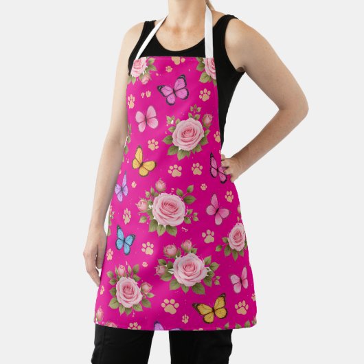 Cute Pet Lover Kitchen Apron | Roses & Butterflies エプロン (インサイチュ)
