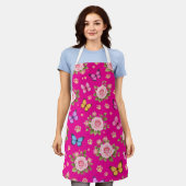 Cute Pet Lover Kitchen Apron | Roses & Butterflies エプロン (着用した状態)