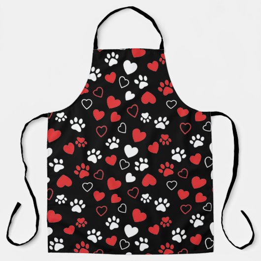 Cute Pet Paw Print and Heart Pattern Kitchen Apron エプロン (正面)