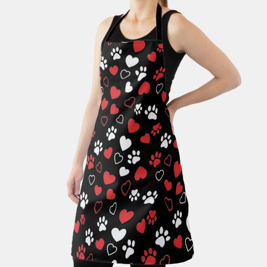 Cute Pet Paw Print and Heart Pattern Kitchen Apron エプロン (インサイチュ)