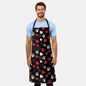 Cute Pet Paw Print and Heart Pattern Kitchen Apron エプロン (着用した状態)