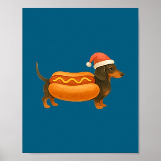 Cute Petite Christmas Funny Hot Dog Dachshund  ポスター (正面)