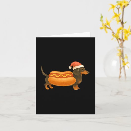 Cute Petite Christmas Funny Hot Dog Dachshund Prem カード (黄色い花)