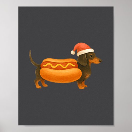 Cute Petite Christmas Funny Hot Dog Dachshund Prem ポスター (正面)