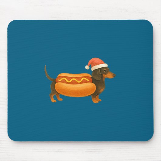 Cute Petite Christmas Funny Hot Dog Dachshund Prem マウスパッド (正面)