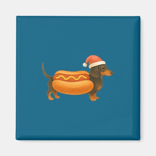 Cute Petite Christmas Funny Hot Dog Dachshund Prem マグネット (正面)