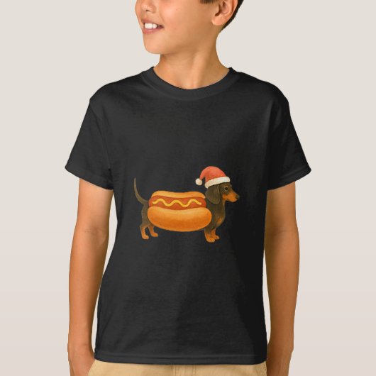 Cute Petite Christmas Funny Hot Dog Dachshund Prem Tシャツ (正面)