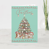 Cute Pets Christmas Aqua | Folded Greeting Card カード (正面)