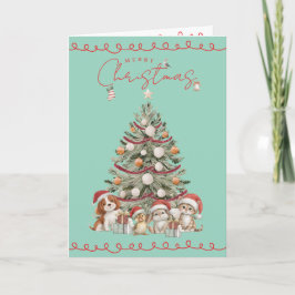Cute Pets Christmas Aqua | Folded Greeting Card カード