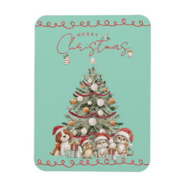 Cute Pets Christmas Magnet on Aqua Background マグネット