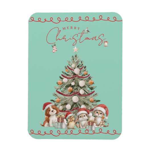 Cute Pets Christmas Magnet on Aqua Background マグネット (縦)