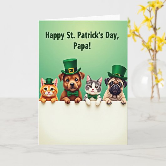 Cute Pets Patrick Day Papa Card カード (黄色い花)