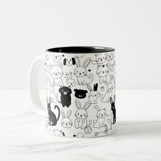 Cute Pets Pattern Mug ツートーンマグカップ (正面左)