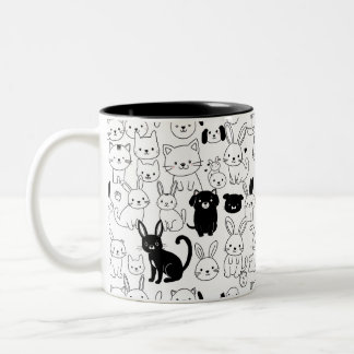 Cute Pets Pattern Mug ツートーンマグカップ