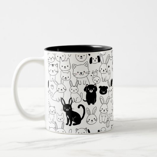Cute Pets Pattern Mug ツートーンマグカップ (左)