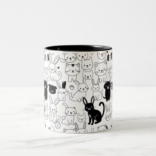 Cute Pets Pattern Mug ツートーンマグカップ (中央)
